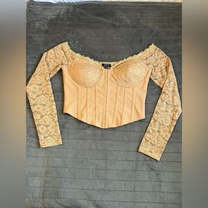 Privy Tan Crop Bodysuit Fitted Bustier Top